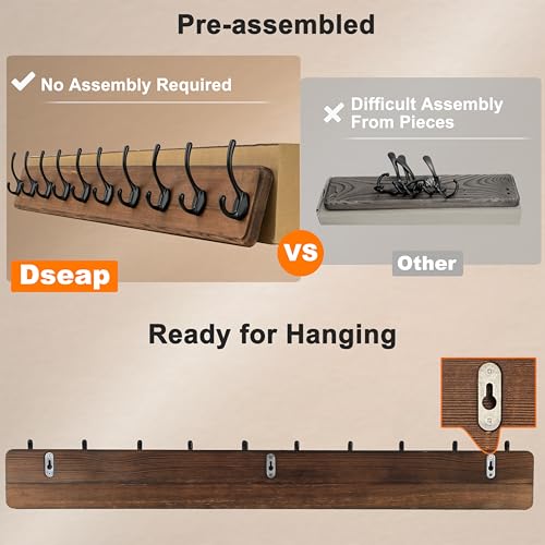 Dseap Coat Rack Wall: 38-1/4" Long, Patented, Heavy-Duty, 10-Double-Hooks Wooden Wall Mounted Coat Rack Coat Hanger Hook Rail for Winter Coats Hat Jacket Clothing, Weathered Blue, Pack of 2 - color: Weathered Blue & Black, size: L=38.3"(2pcs)