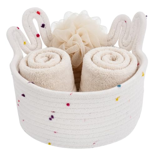uxcell Small Cotton Rope Woven Storage Basket 6.7x5.5" Cute White Speckles - color: White Speckles, size: 6.7x5.5"