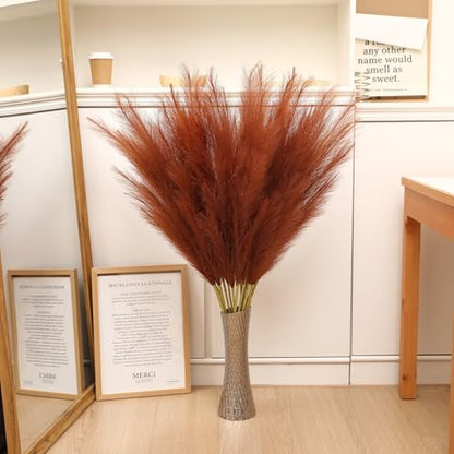 Wertuirk Burnt Orange Pampas Grass, 8 Pcs 45 Inch Tall Large Faux Pompous - color: Burnt Orange