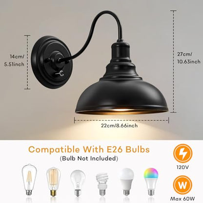 Lightess Wall Sconce with Switch Dimmable Wall Mounted Bedside Lamps 2 Pack - color: 2 Pack-Black Switch