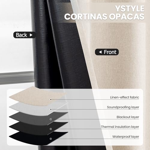 Faux Linen 100% Blackout Curtains, 52" W x 108" L (2 Panels) - color: Beige, size: 52"W x 108"L (Pack of 2)