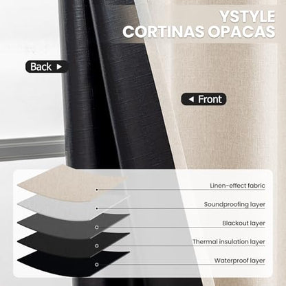 Faux Linen Blackout Sliding Door Curtains, 100"W x 108"L (1 Panel) - color: Beige, size: 100"W x 108"L (Pack of 1)