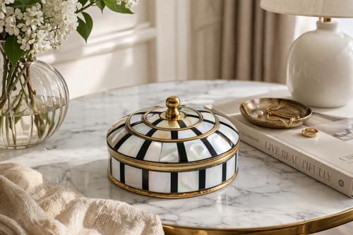 Decorative Jewelry Trinket Box Unique Gift for Home Decor Antique Metal Case with Mother of Pearl Sindoor Box/Coin Box (Single Black) - color: Single Black