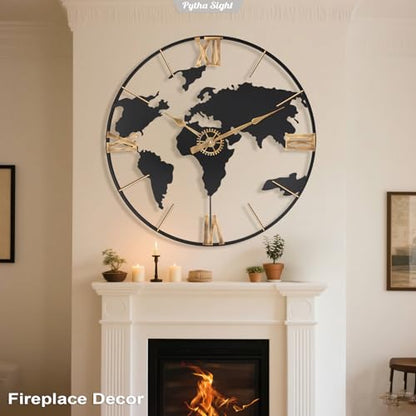 Pytha Sight 30 Inch Large Extra Giant Oversized Roman World Map Wall Clock - color: Black Roman, size: 30 inch