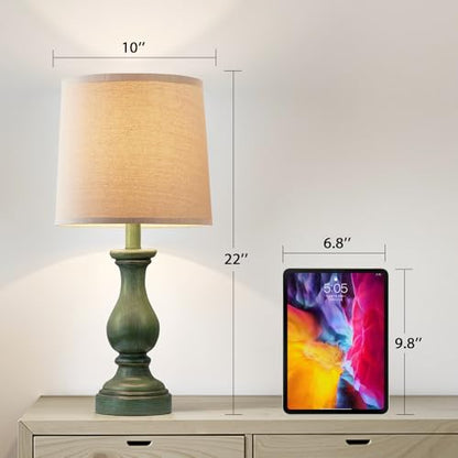 22" Farmhouse Table Lamps Set of 2, Rustic Bedside Lamps for Bedroom - color: E. Antique Green