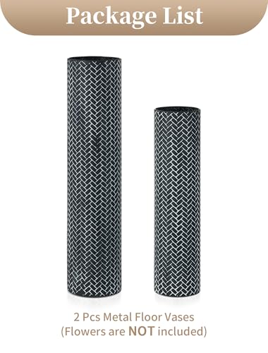 Sziqiqi Black Tall Floor Vase, Metal Floor Standing with Woven Texture - color: Black