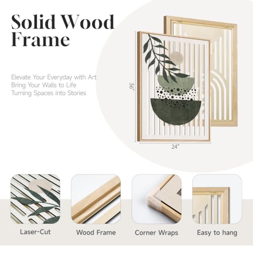 Large Framed Boho Cutout Carved Wood Wall Art for Living Room, 24x36 Inch - color: Saga Green