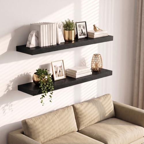 Vivelove 8 Inch Deep Floating Shelves Black, 16 x 8, Set of 2 - color: Black, size: 16"Wx8"Dx1.4"H