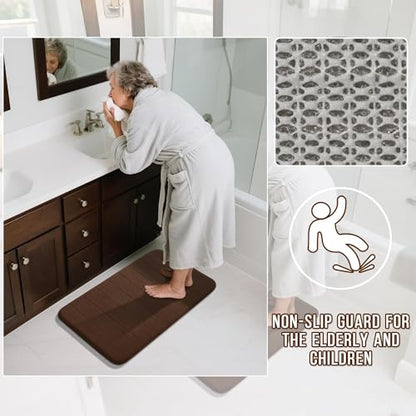 Yimobra Memory Foam Bathroom Mat Set, 31.5 x 20 & 24 x 17 in, Brown - color: Brown, size: 31.5x20+24x17 Inch