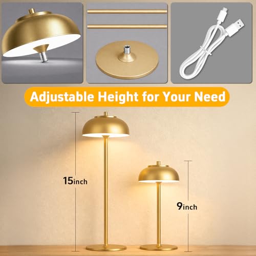Cordless Table Lamps, Rechargeable LED Touch Lamp, Gold, 2 Pack - color: Gold-Set of 2