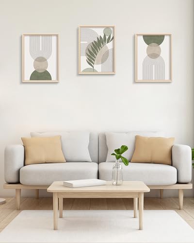 Boho Sage Green Framed Wall Art, Abstract Canvas Prints - color: Framed Boho Green, size: 16"L x 12"W