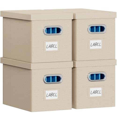 FHSQX 4Pack File Box with Lid, Beige, 14 x 9.3 x 10.9 in - color: Beige, size: 14 x 9.3 x 10.9 in (4Pack)
