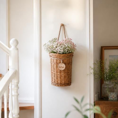 Woven Wicker Hanging Basket Door Hanging Basket Wall Decorations for Home Garden Farmhouse (original) - color: wicker