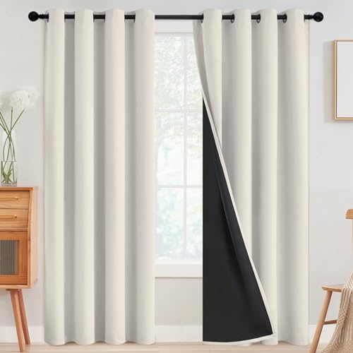 SimpleHome Cream 100% Blackout Curtains Room Darkening Living Room 84 Inch - color: Cream, size: 52"W x 84"L (Pack of 2)