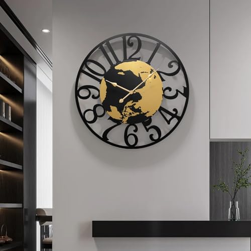 Wall Clock，Decorative Wall Clocks for Living Room Decor，World Map Design Metal Frame for Corridor, Staircase, Kitchen, Outdoor & Thoughtful Gift - color: Black World Map-arabic Numerals, size: 30inch
