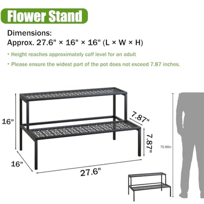 Garden 4 you 2-Tier Metal Plant Stand, Heavy Duty Flower Pot Holder Rack - color: Black, size: 27.6"L x 16"W x 16"H