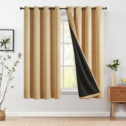 jinchan Boho Blackout Curtains 63 Inch Length for Bedroom Living Room - color: Boho | White on Mustard Yellow, size: 52"W x 63"L (Pack of 2)