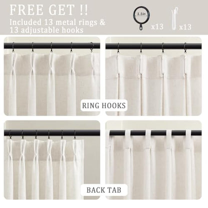 Pinch Pleat 70 inch Long Linen Curtains 2 Panels Set for Window - color: Natural Linen, size: 40"W x 70"L (Pack of 2)