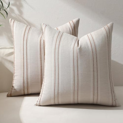 Hckot Fall Throw Pillow Covers 16x16 Set of 2 Striped Pillow Covers Caramel - color: Caramel, size: 16" x 16" (Pack of 2)