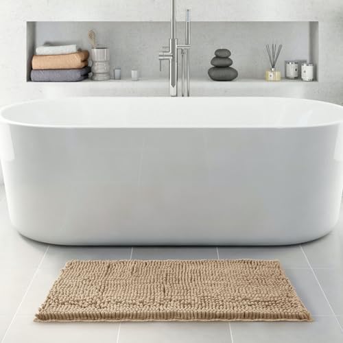 FRESHMINT Large Chenille Bathroom Rugs Mat 36"x24", Non-Slip Bath Mat for Bathroom Floor & BathTub, Washable Shower Shag Bath Rugs, Soft Fluffy Thick Water Absorbent Microfiber Shower Mat, Light Brown - color: Light Brown, size: 2' x 3' (Rectangular)