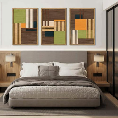 DRACIT Large Modern Abstract Wooden Wall Art Set-16"x24"x3 - color: brown,beige,black,orange