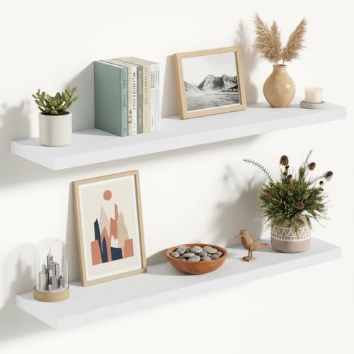Vivelove 36" Floating Shelves 10 inch Deep, Set of 2, White - color: White, size: 35.4”wx10.2”dx1.5”h