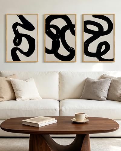 PHOPAGO Black Framed Wall Art 16x24in Abstract Modern Ink Wash - color: Black Ink Wash, size: 24L" x 16W" x 3 Pcs Natural