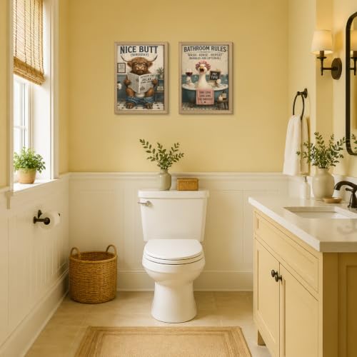 Framed Fun Cow And Goose Canvas Wall Art Poster Prints 12×16In 2p Be Hung - color: bathroom-8, size: 12×16in