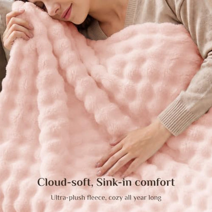 BEDELITE Cute Pink 3D Fleece Bubble Throw Blanket for Couch, 50x60 Inches - color: Light Pink, size: Throw(50"x60")