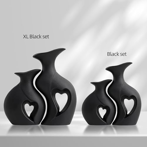 XL Black Snuggle Hollow Ceramic Flower Vase Home Decor Set of 2 - color: XL Black