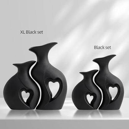 XL Black Snuggle Hollow Ceramic Flower Vase Home Decor Set of 2 - color: XL Black