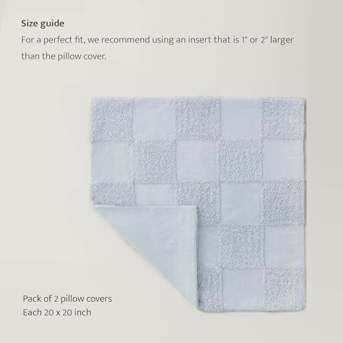 Double Stitch 100% Cotton Boho Checkered Throw Pillow Covers, Arctic Blue - color: Arctic Blue, size: 20" x 20" (Pack of 2)