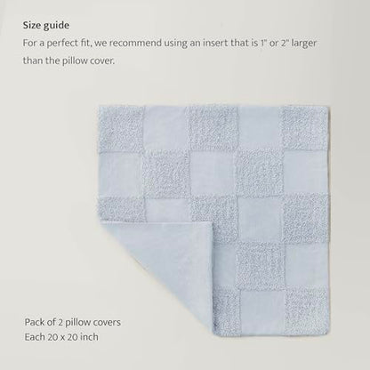 Double Stitch 100% Cotton Boho Checkered Throw Pillow Covers, Arctic Blue - color: Arctic Blue, size: 20" x 20" (Pack of 2)