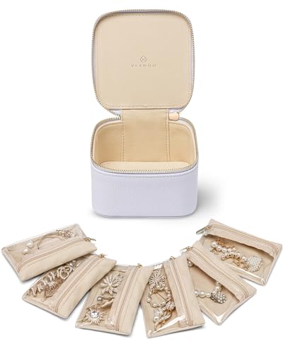 VLANDO Travel Jewelry Box with Clear 6 Velvet Bags,Purple - color: 6PCS-Purple