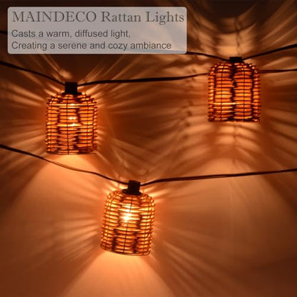 Natural Rattan String Lights, 10 Rustic Raffia Cage, 13 Ft Plug in & Connectable Wicker Lights,White Rattan - color: White Rattan