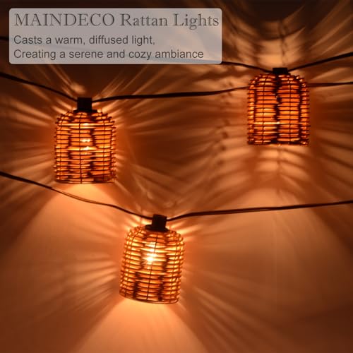 Natural Rattan String Lights, 10 Rustic Raffia Cage, 13 Ft Plug in & Connectable Wicker Lights,Natural Color Rattan - color: Natural Rattam
