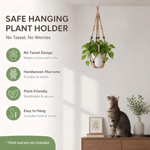 Macrame Plant Hanger 23", Set of 2 No Tassel Hanging Plant Holder Indoor, Sturdy Flower Pot Holder with Hooks - Brown (Pot NOT Included) - color: Brown, size: 23"-2pcs