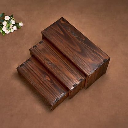 DAOYOUSKY Set of 3 Wooden Rustic Cupcake Stand for 24 Cupcakes, Stepped Wood Display Stand for Weddings, Tiered Party Buffet Table Display Nesting Riser for Food , Dessert, Cookie, Craft Show, Brown - color: Brown