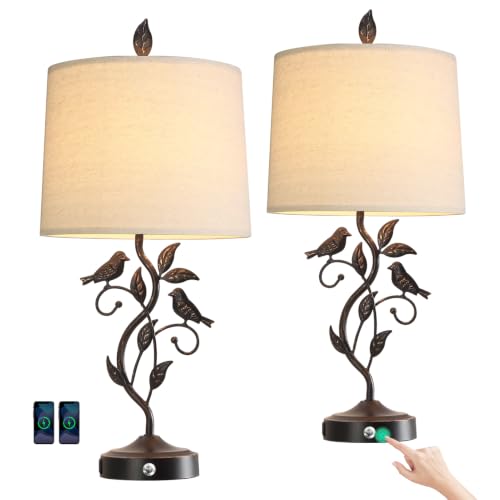 27" Set of 2 Touch Farmhouse Table Lamps for Living Room - color: ‎Bronze