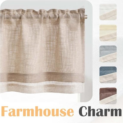 jinchan Kitchen Valance Curtain Double Layers, 50x16, 1 Panel, Warm Beige - color: Double Layer | Warm Beige, size: 50"W x 16"L (Pack of 1)