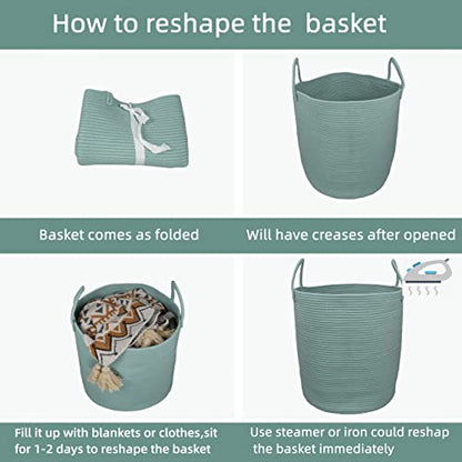 XUANGUO Cotton Rope Laundry Basket Hamper for Clothes Large Light Green - color: light green, size: Regular