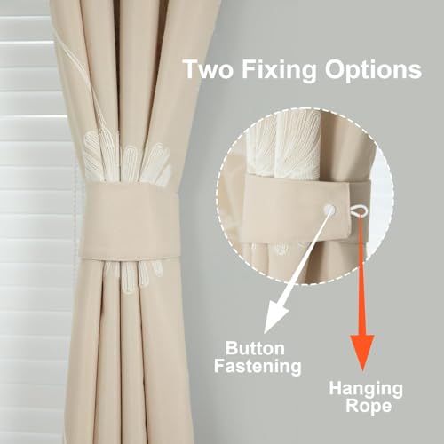 VOGOL Floral Embroidered Grommet Curtains, 52 x 96, 2 Panels, Beige - color: Beige, size: 52"W x 96"L (Pack of 2)