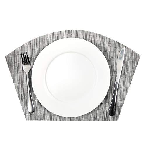 SHACOS Round Table Placemats Set of 4 Wedge Placemats Heat Resistant Woven Vinyl Table Mats Wipe Clean (4, Silver Gray) - color: Silver Gray