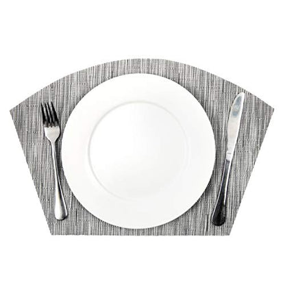 SHACOS Round Table Placemats Set of 4 Wedge Placemats Heat Resistant Woven Vinyl Table Mats Wipe Clean (4, Silver Gray) - color: Silver Gray