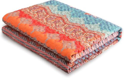 Exclusivo Mezcla Reversible Boho Quilted Throw Blanket, 60"x 80" - color: Bohemian Teal, size: 60 x 80 inch