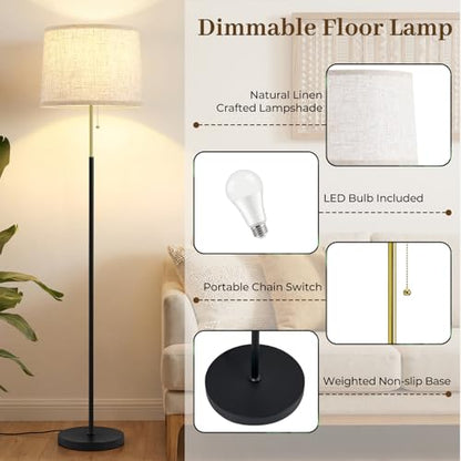 Floor Lamps for Living Room & Bedroom, 60" Modern Tall Standing Lamp, 3CCT - color: Linen T-Shades+Blackgold Pole