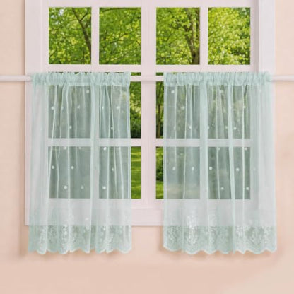 Molaxhome Kitchen Curtains Valance Blue Lace Floral Semi Sheer Curtain - color: Blue-green, size: 29"W x 35"L (Pack of 1)