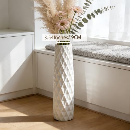 White Tall Ceramic Floor Vase, 17.7 Inch, Textured Design - color: Shape 2, size: 17.7 Inch