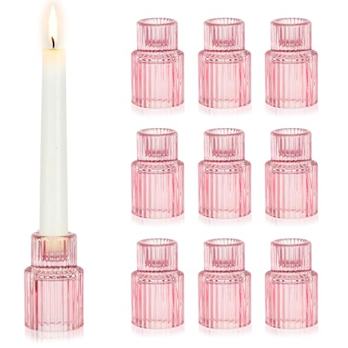 Hewory Glass Pink Candle Holder Bulk, 10PCS Valentines Taper Candle Holders - color: Pink, size: 10PCS