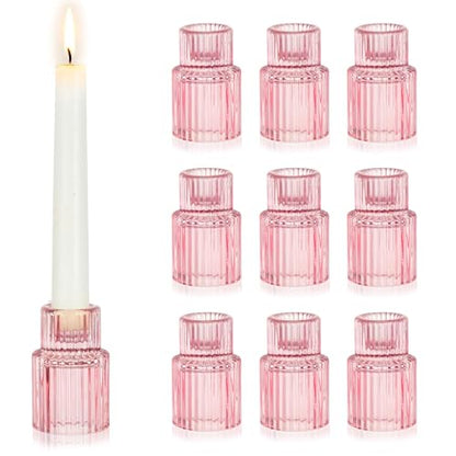 Hewory Glass Pink Candle Holder Bulk, 10PCS Valentines Taper Candle Holders - color: Pink, size: 10PCS